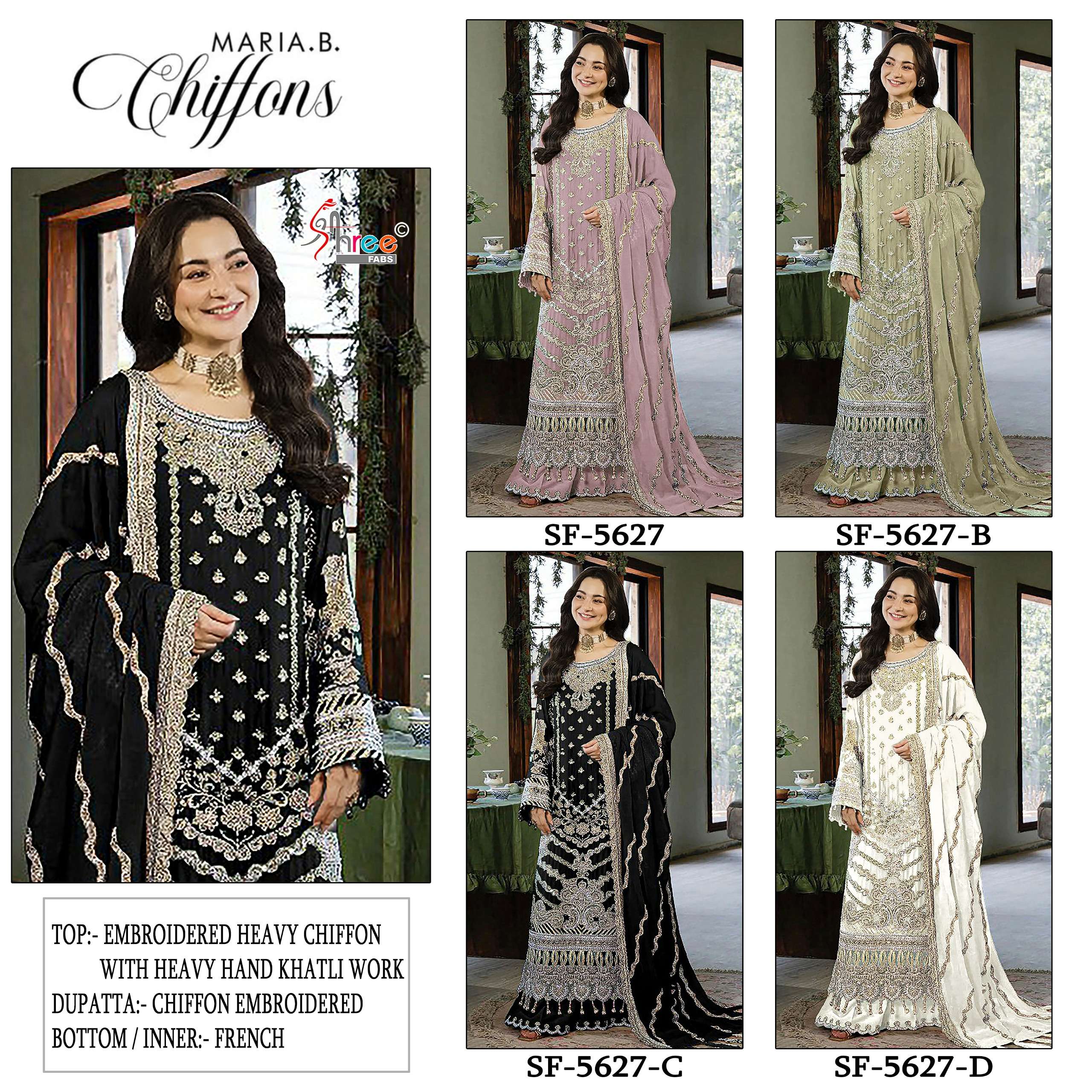SHREE FABS SF 5627 COLOR CHIFFON EMBROIDERY PAKISTANI OUTFIT UNSTITCH SET DEALER